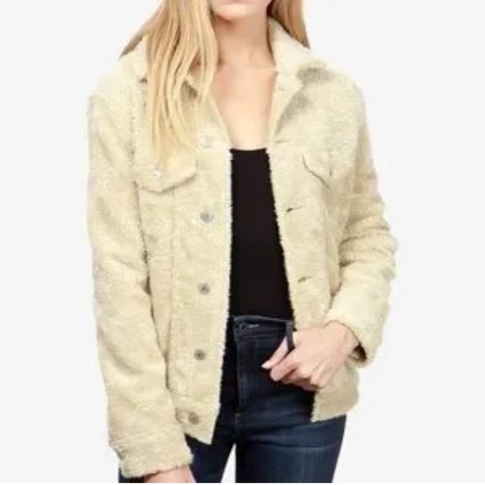LUCKY BRAND Faux sherpa cream snap button American style woman trucker jacket L